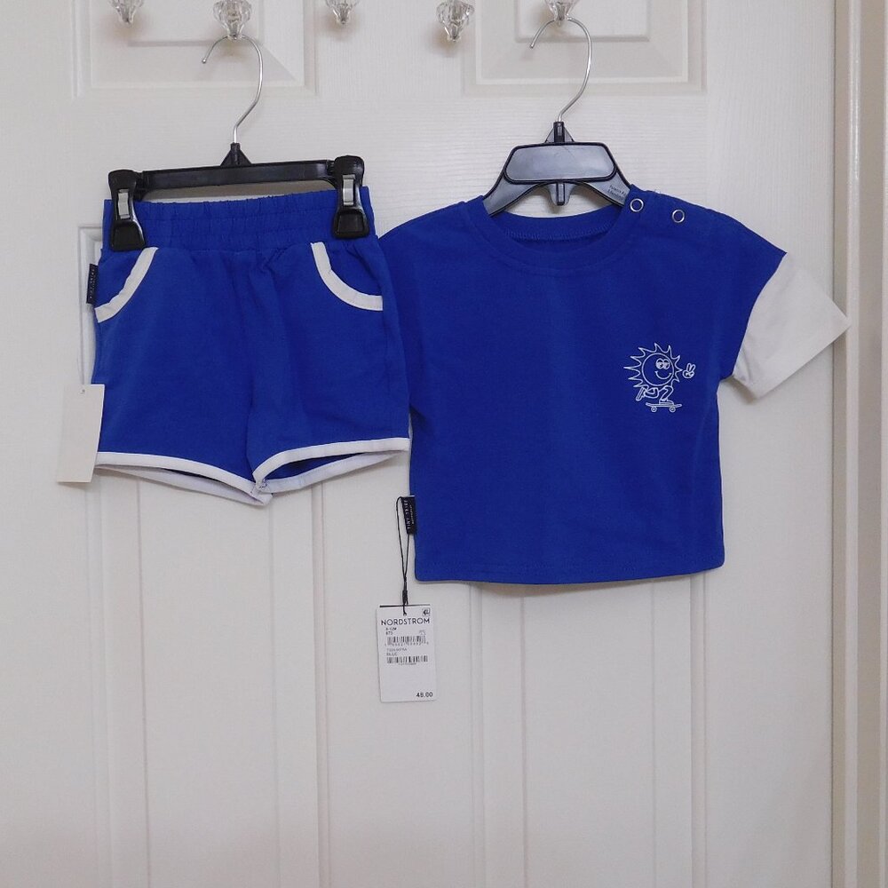 NWT 2pc Tiny Tribe Blue Skateboard Sun Shirt & Shorts Set sz 18-24 Months